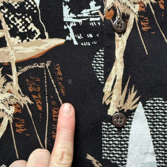 Natural Issue Vintage Hawaiian Shirt Rayon Black Palm Tree Surf Print Men’s M - Picture 5 of 5